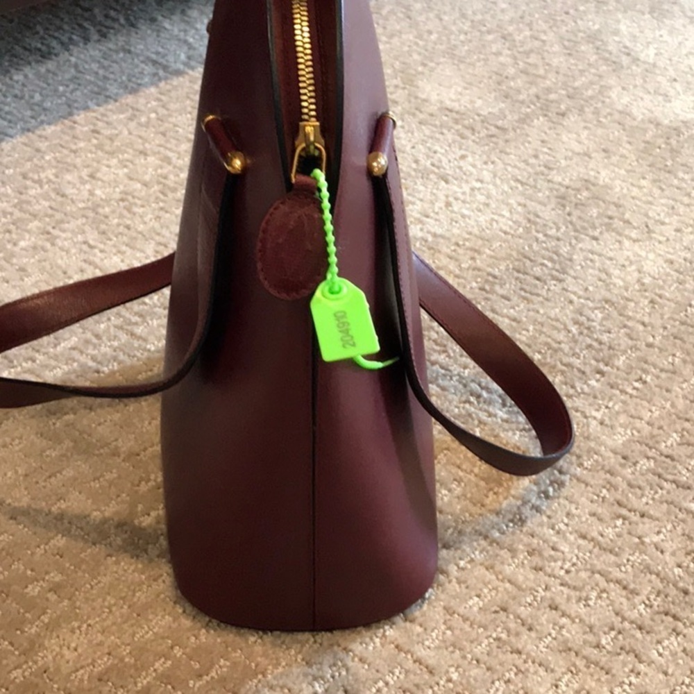 Cartier Paris Burgundy/Wine Tall Dome Bag wSignature Cartier Fabric Interior EUC - Picture 2 of 11